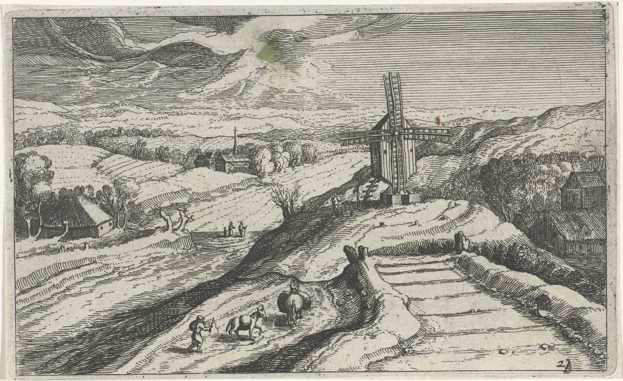 Kupert landskap med vindmølle Ulike landskap (serietittel) Topographia variarum regionum (serietittel) av Simon Frisius (attributed to)