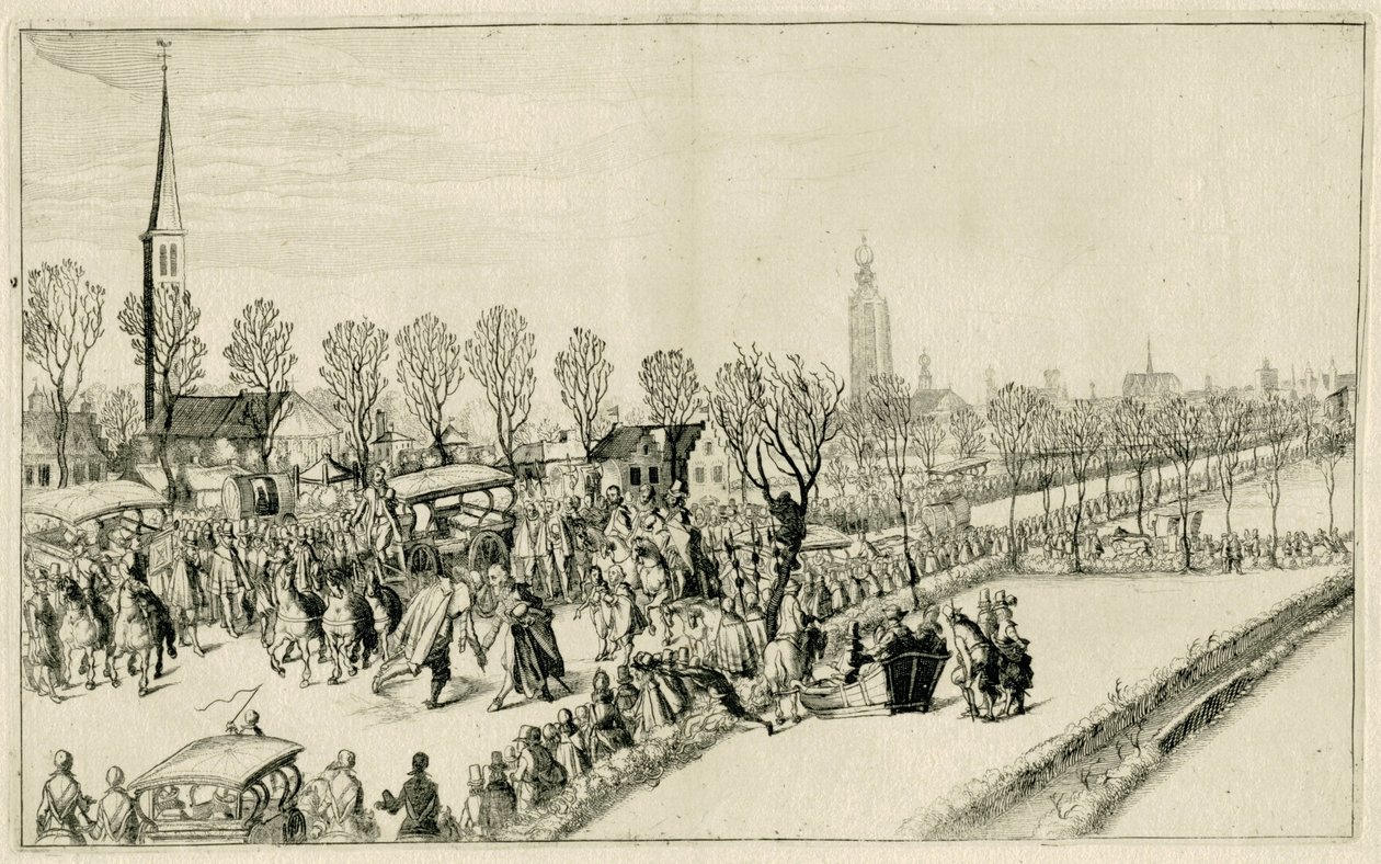 Ankomst av de fem spanske ambassadørene i Rijswijk, februar 1608 Scener fra krigen i 1608 og 1609 (serietittel) av Simon Frisius