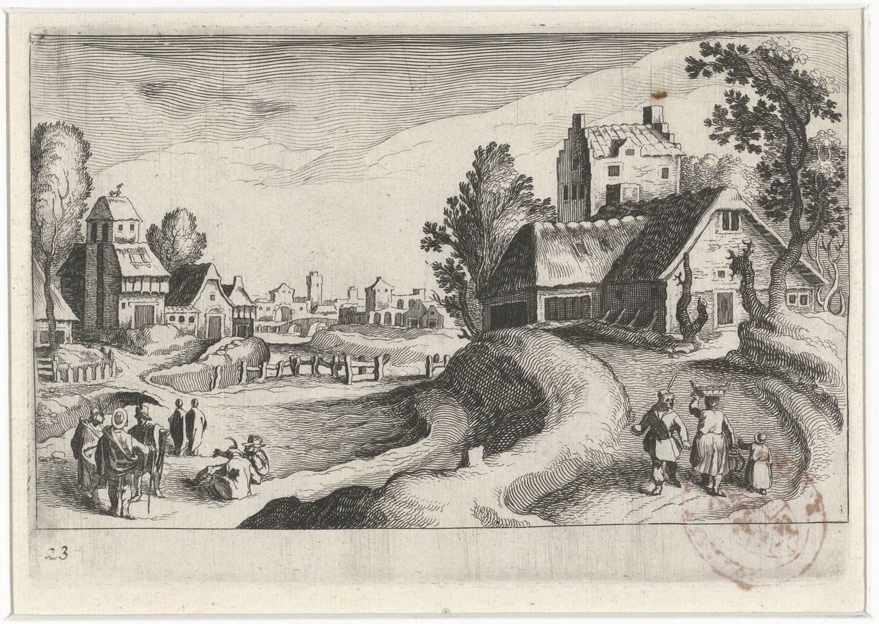 Landsbyutsikt med en gård av Simon Frisius