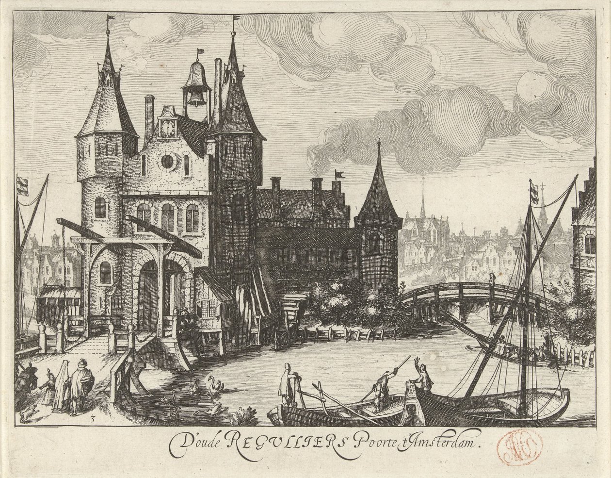Utsikt over Eerste Regulierspoort i Amsterdam av Simon Frisius