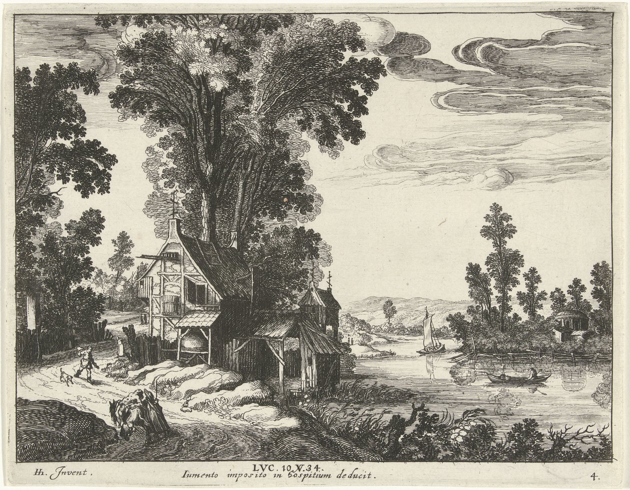 Samaritan tar med en såret mann til et vertshus Lignelse om den barmhjertige samaritan (serietittel) av Simon Frisius