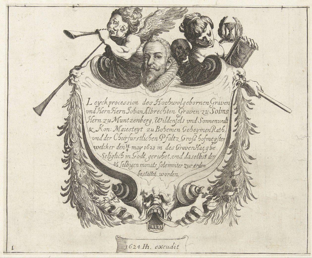 Tittelillustrasjon til begravelsesprosesjonen til Johann Albrecht, greve av Solms, 1623 av Simon Frisius