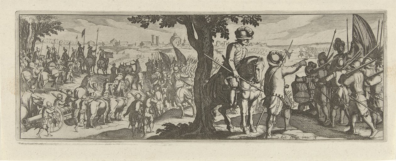 Twee soldaten under en boom Kavaleri (serietittel) Faecvnda hva er den elskede av Phaebus og den takknemlige Florentia til menn av ivrig geni, nok er vist av pvgnas, enthea av kraften til brystene som Mercury skåret den erfarne klienten (serietittel) av Simon Frisius