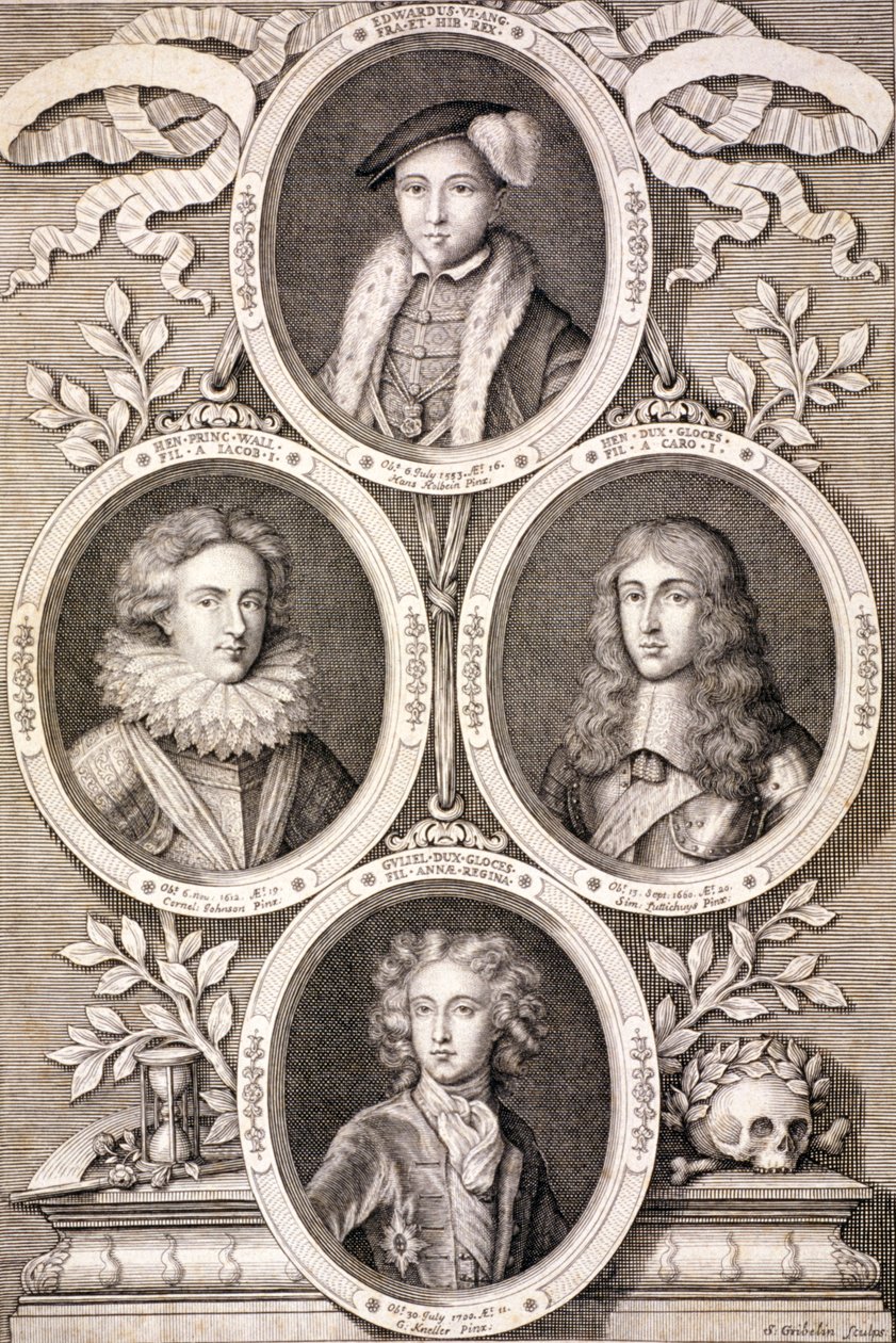 Edward VI, Henry og William, hertugene av Gloucester, og Henry, Prince of Wales, c1700. av Simon Gribelin