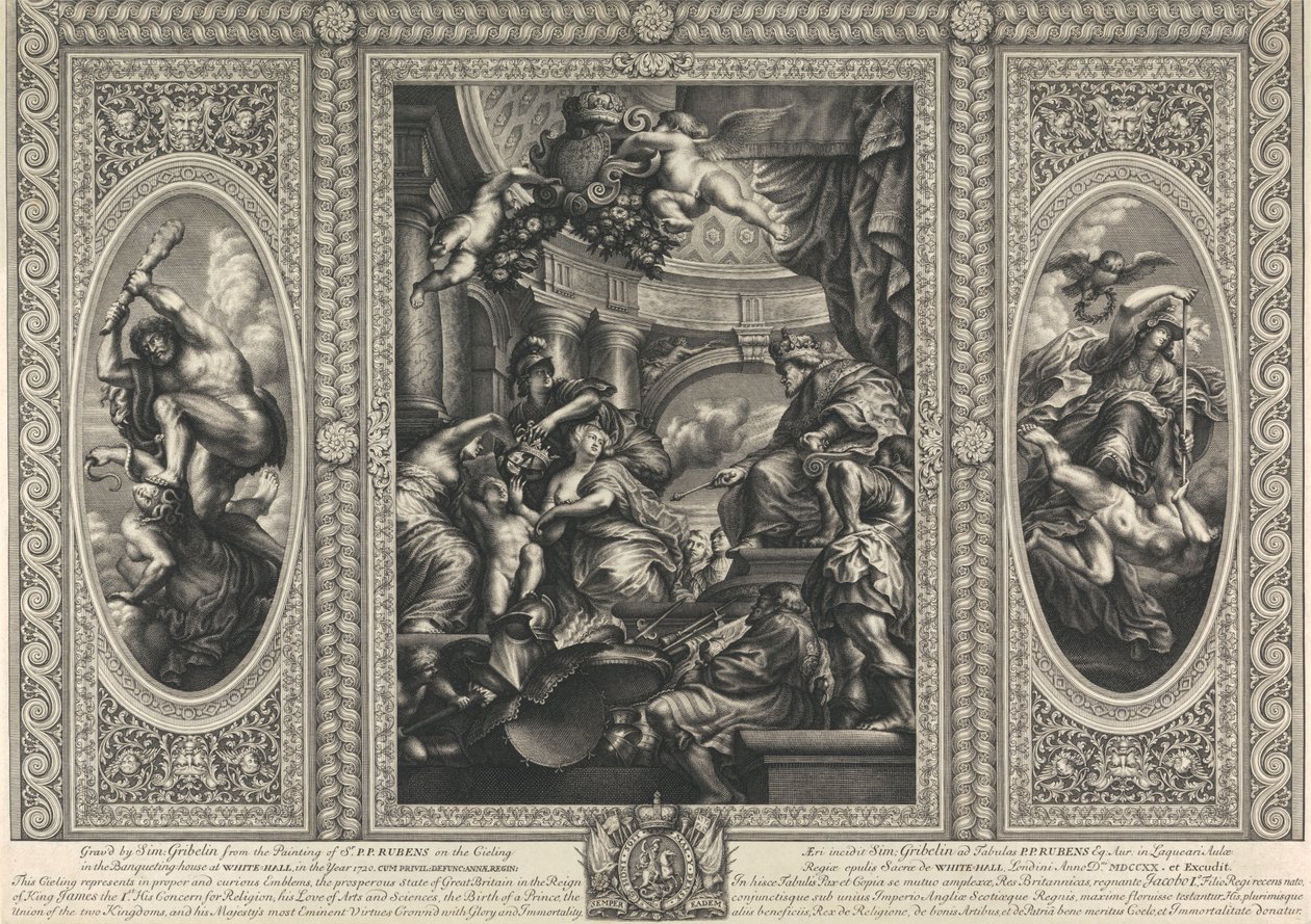 Taket i banketthuset i Whitehall: The Union of the Crowns of England and Scotland av Simon Gribelin