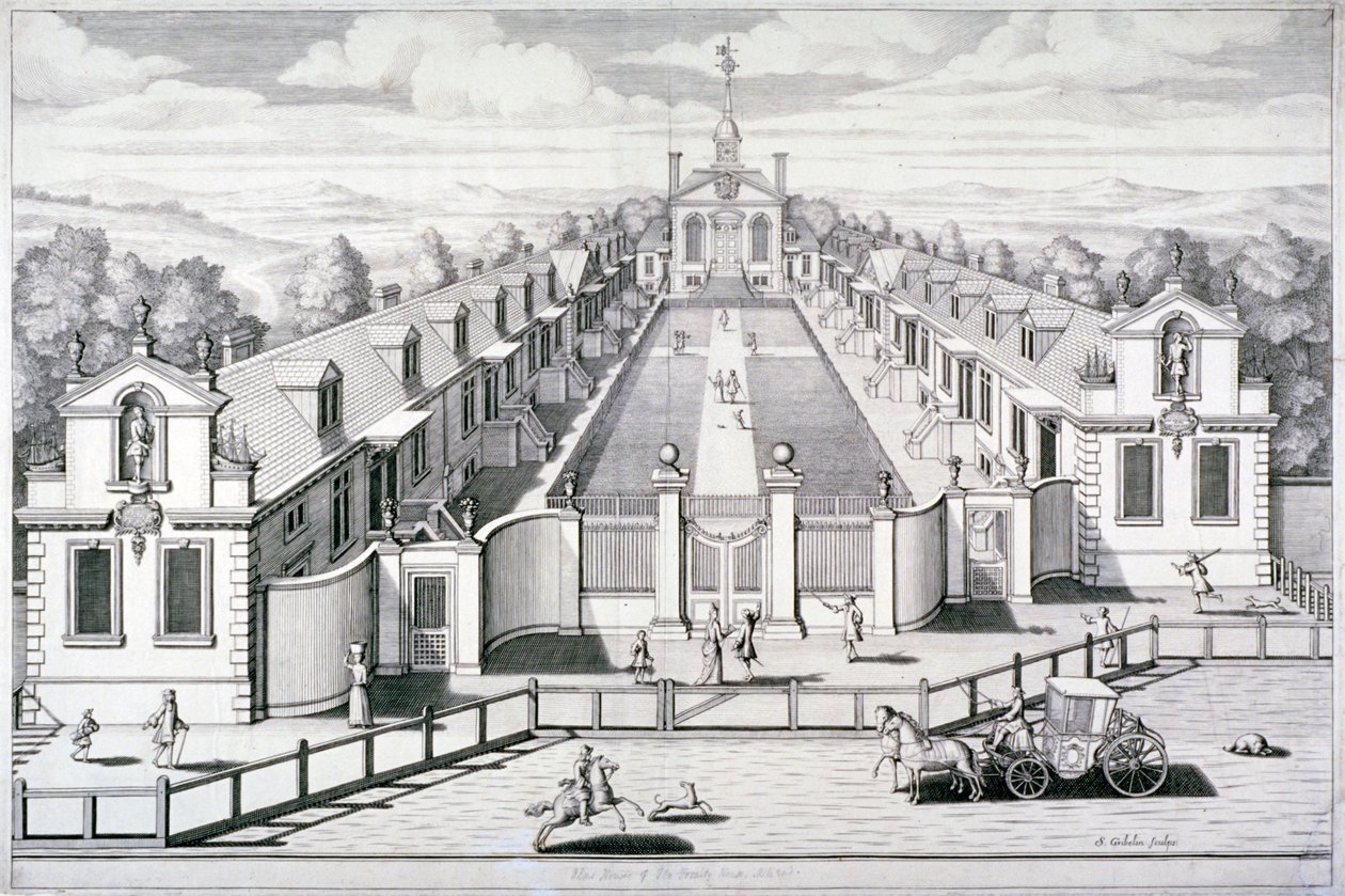 Trinity Almshouses, Mile End Road, Stepney, London, 1696. av Simon Gribelin