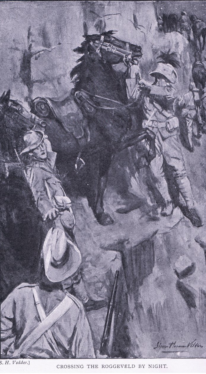 Crossing the Roggeveld by night, fra After Pretoria: The Guerilla War utgitt av Harmsworth Brothers Limited, 1901 av Simon Harmon Vedder