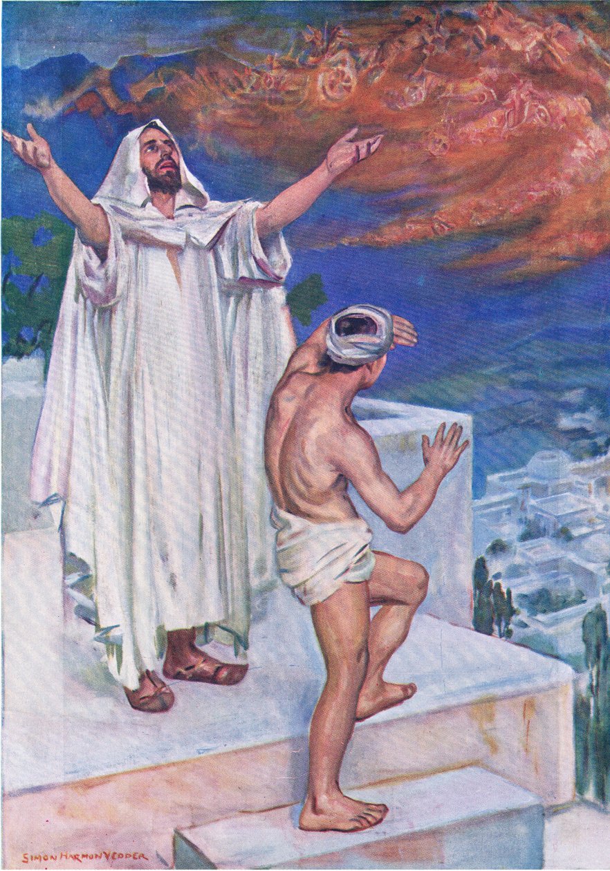 Elisas himmelske forsvarere, fra The Bible Picture Book utgitt av Thomas Nelson, ca. 1950 av Simon Harmon Vedder