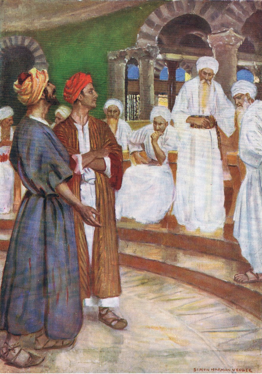 The boldness of Peter and John, fra The Bible Picture Book utgitt av Thomas Nelson, ca.1950 av Simon Harmon Vedder