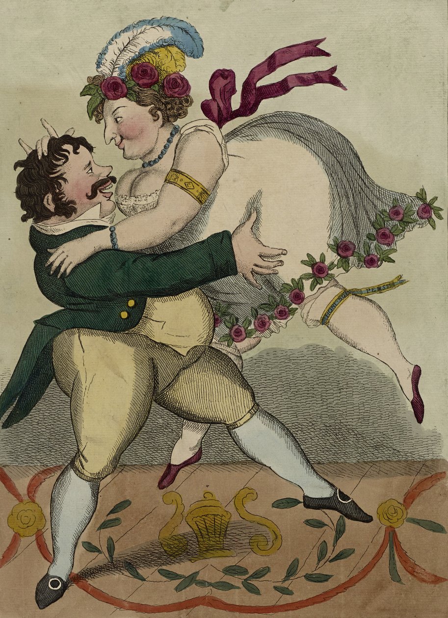 Den nye tyske valsen, ca. 1818-tallet (håndfarget etsning) av Simon Hehl