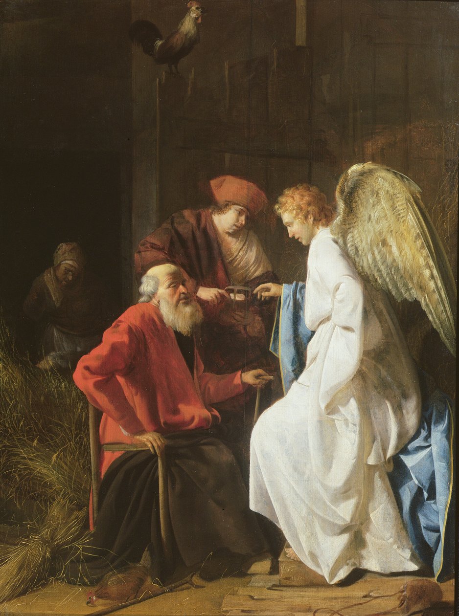 Tobias and the Angel curing the Blindness of Tobit, 1630 av Simon Henrixz van Amersfoort
