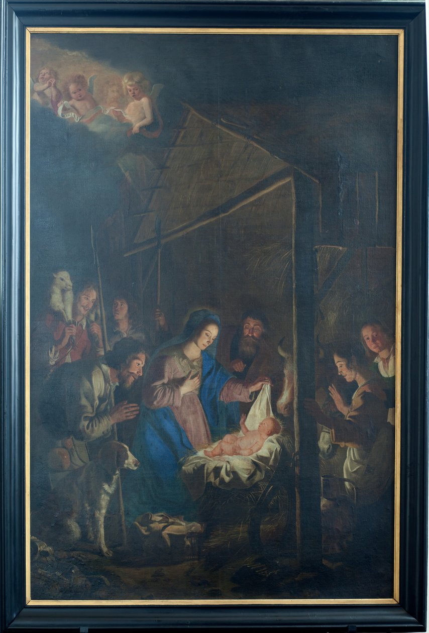 Sognekirke (Vår Frue av Himmelfartskirken). Interiør. maleri. Julescene. Simon DePaepe. Opprinnelse klosteret Ename (?). av Simon II de Pape