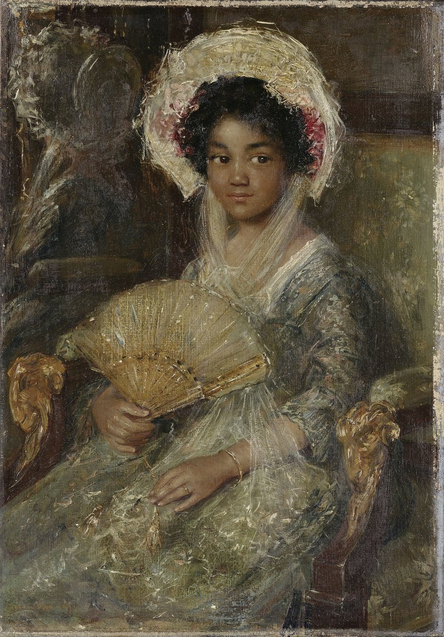Ung kvinne med en fan, ca. 1906 (olje på lerret) av Simon Maris