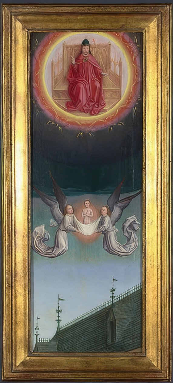 Sankt Bertins sjel blir båret til himmelen (altertavle fra Abbey of St. Bertin). Rundt 1459 av Simon Marmion