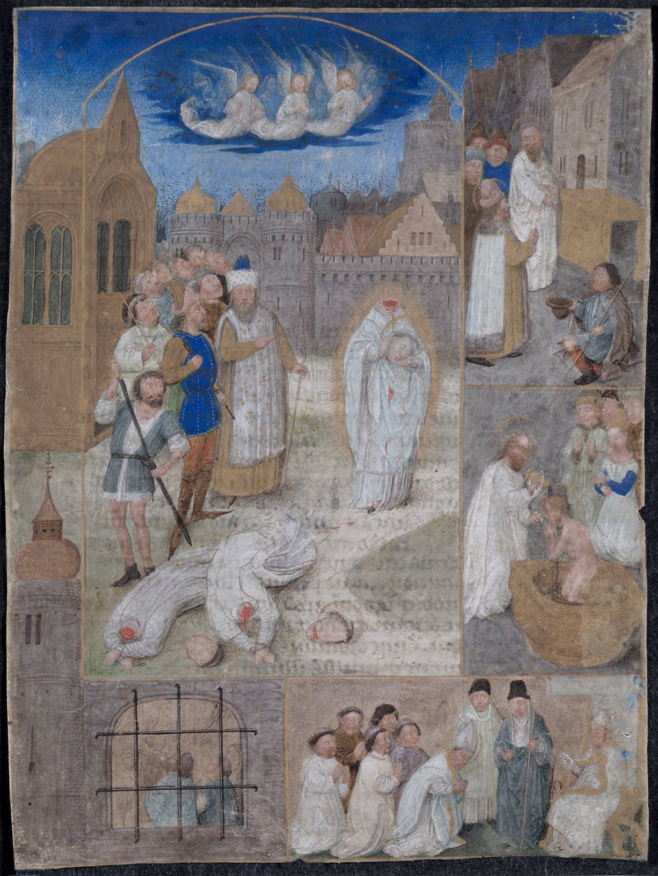 Blad utskåret fra et brev av Charles the Bold og Margaret of York: The Martyrdom of Saint Denis av Simon Marmion