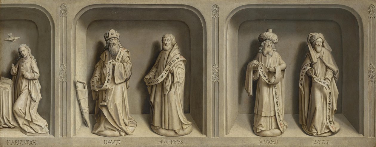 Scener fra den hellige Bertins liv og bebudelsen til Maria med profeter og evangelister av Simon Marmion