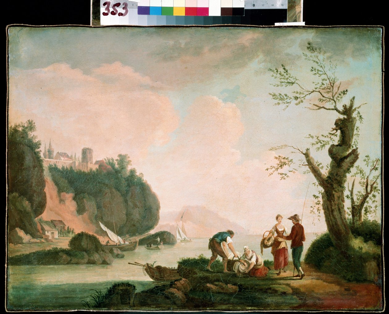 Fiskerne. Maleri av Simon Mathurin Lantarat (1729-1778). Olje på lerret. Fransk kunst, rokokko. Mikhail Kroshitsky kunstmuseum, Sevastopol (Sevastopol) Ukraina av Simon Mathurin Lantarat