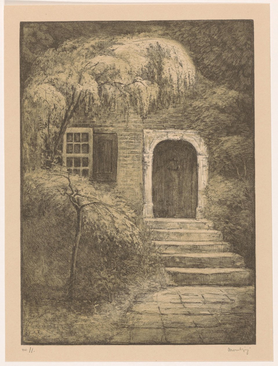 Dør med steintrapp The Backdoor (original tittel) av Simon Moulijn (signed by artist)