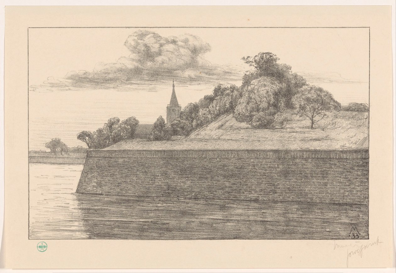 Utsikt over Promers-bastionen (original tittel) Vollene til Naarden (original serietittel) av Simon Moulijn (signed by artist)