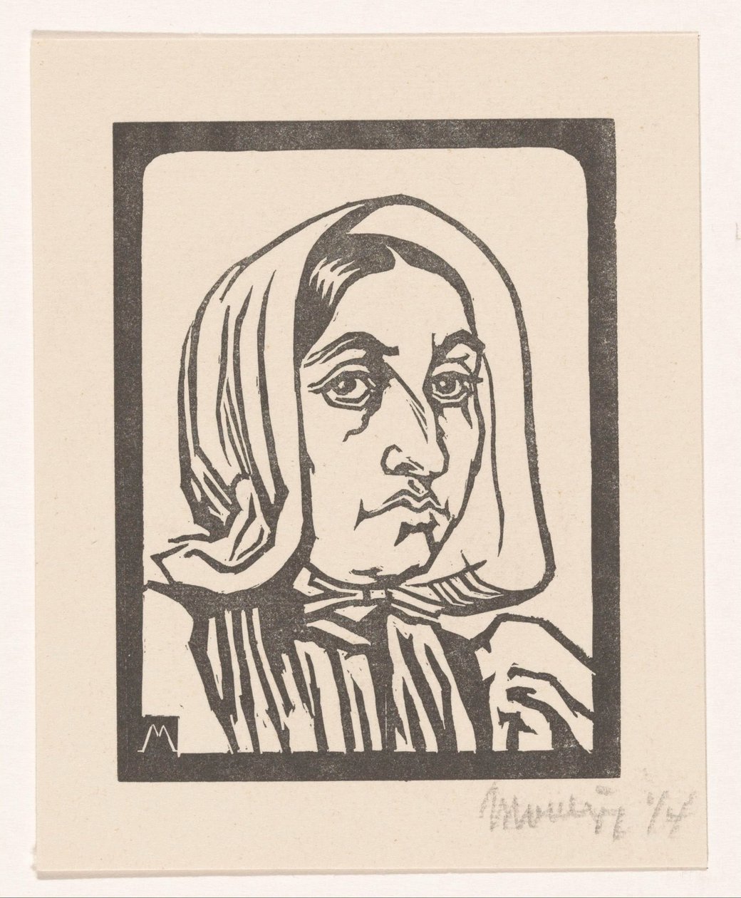 Hodet til en kvinne med hette Huizer fiskerkone (original tittel) av Simon Moulijn (signed by artist)