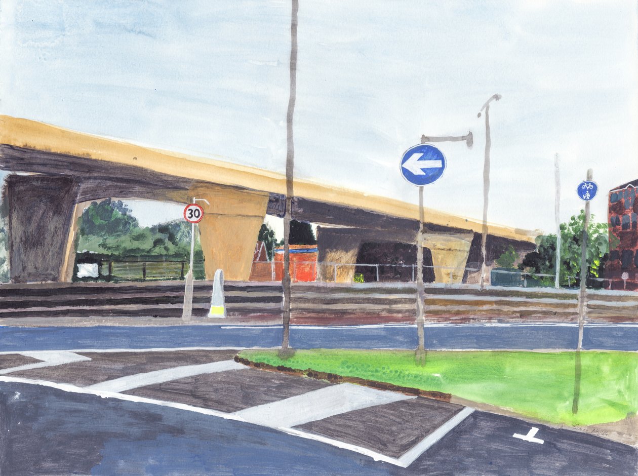 Betongbro, 2019 (akryl, akvarell og blekk på papir) av Simon Neville
