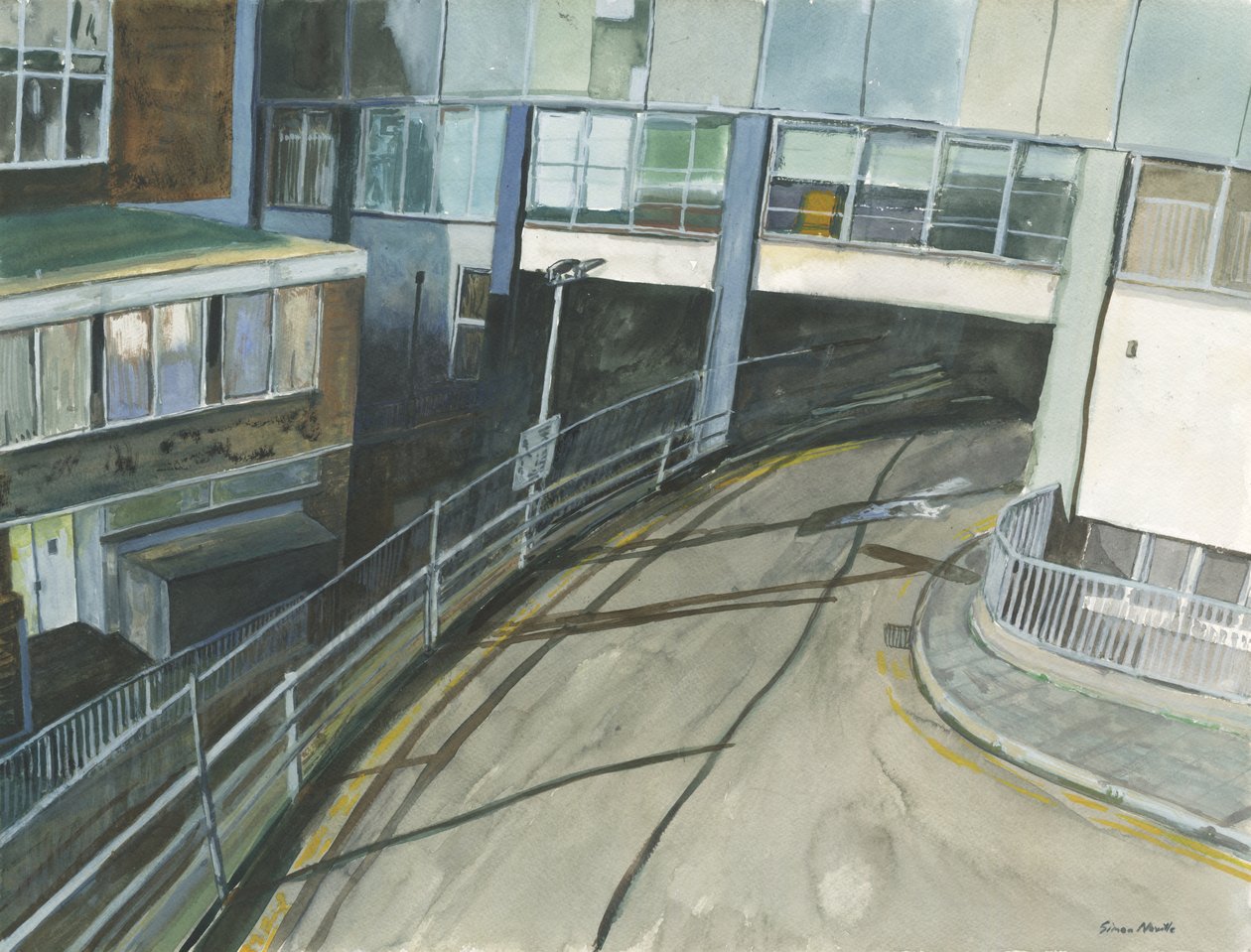 Drosjeinngang til jernbanestasjon, 2019 (akvarell og gouache på papir) av Simon Neville