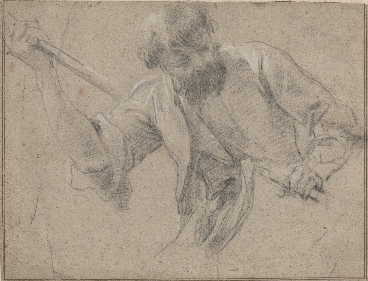 En skjeggete mann med en stav av Simon Vouet