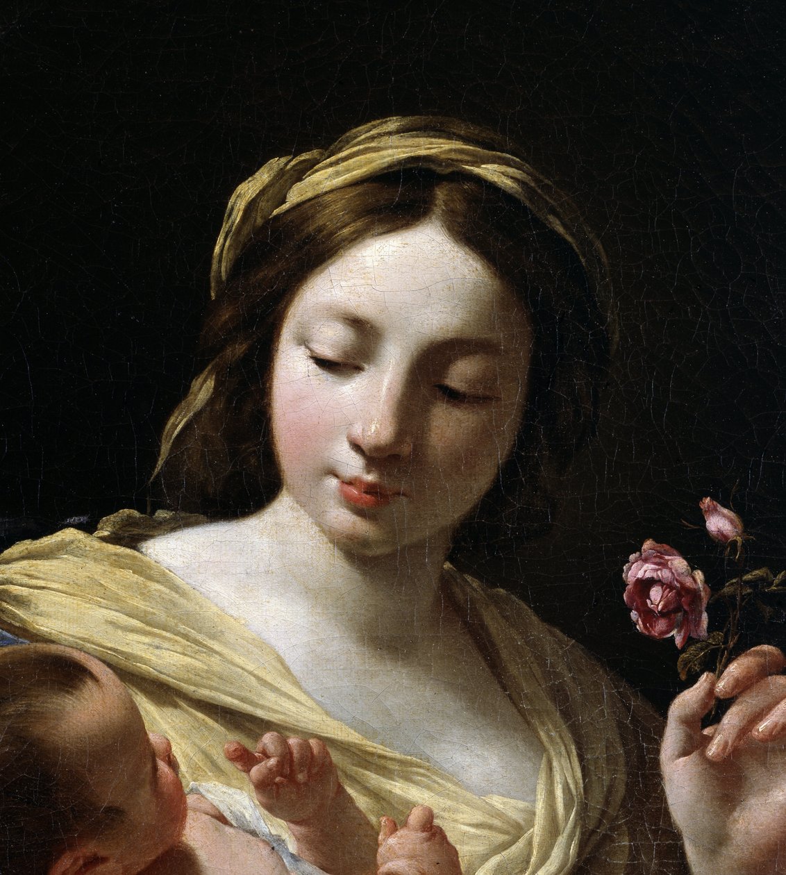 Detalj av "" Jomfruen og Jesusbarnet" (olje på lerret) av Simon Vouet