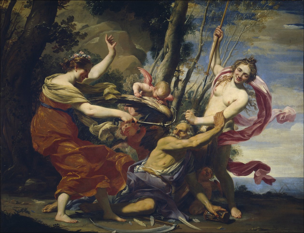Fader Tid overvunnet av kjærlighet, håp og skjønnhet, 1627 av Simon Vouet