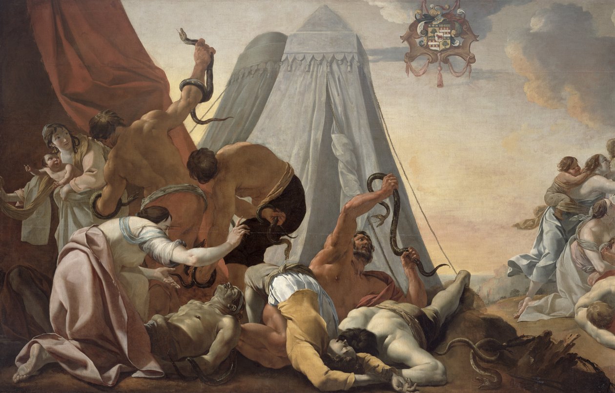 Israelittene ser opp til den skamløse slangen av Simon Vouet
