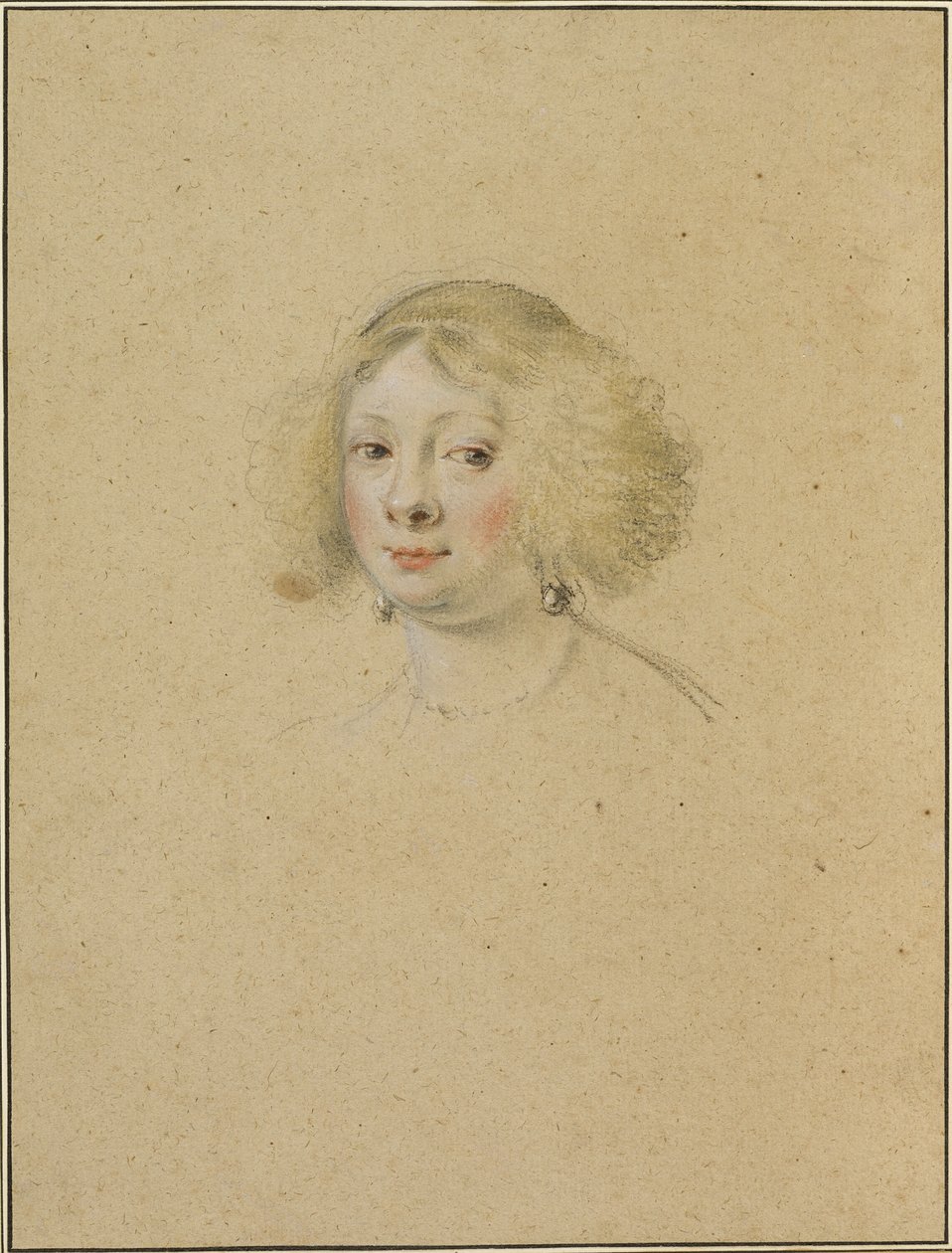 Portrett av en ung kvinne med perleøreringer av Simon Vouet