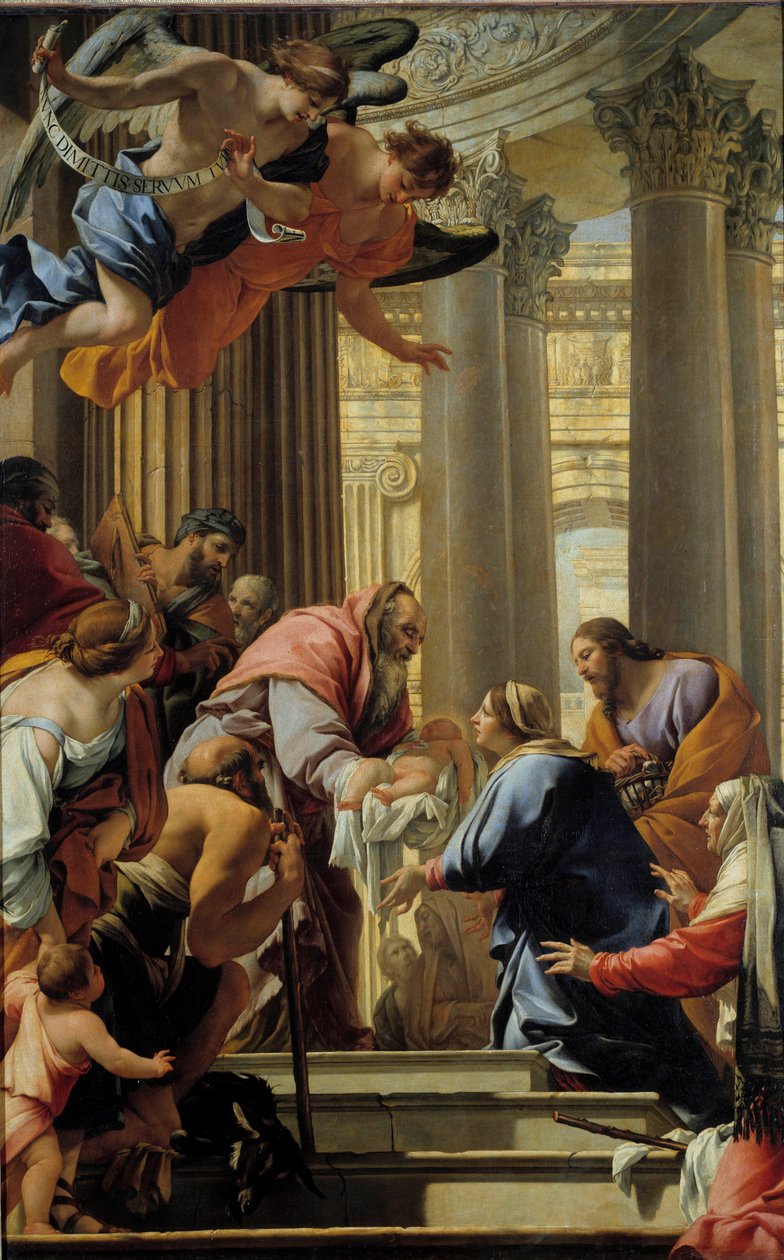 Presentasjon på tempelmaleriet av Simon Vouet (1590-1649) 1600-tallets søn. 3,93x2,5 m av Simon Vouet