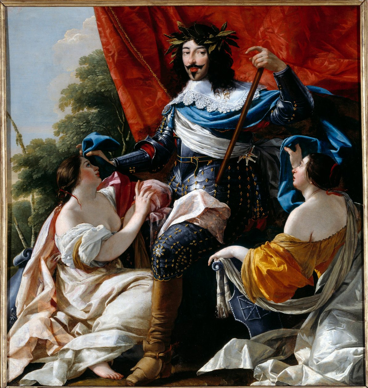 Representasjon av kongen av Frankrike Ludvig XIII (1601-1643) mellom allegoriene i Frankrike og Navarra Maleri av verkstedet til Simon Vouet (1590-1649) 1600-tallet Søn. 1,79x1,41 m av Simon Vouet