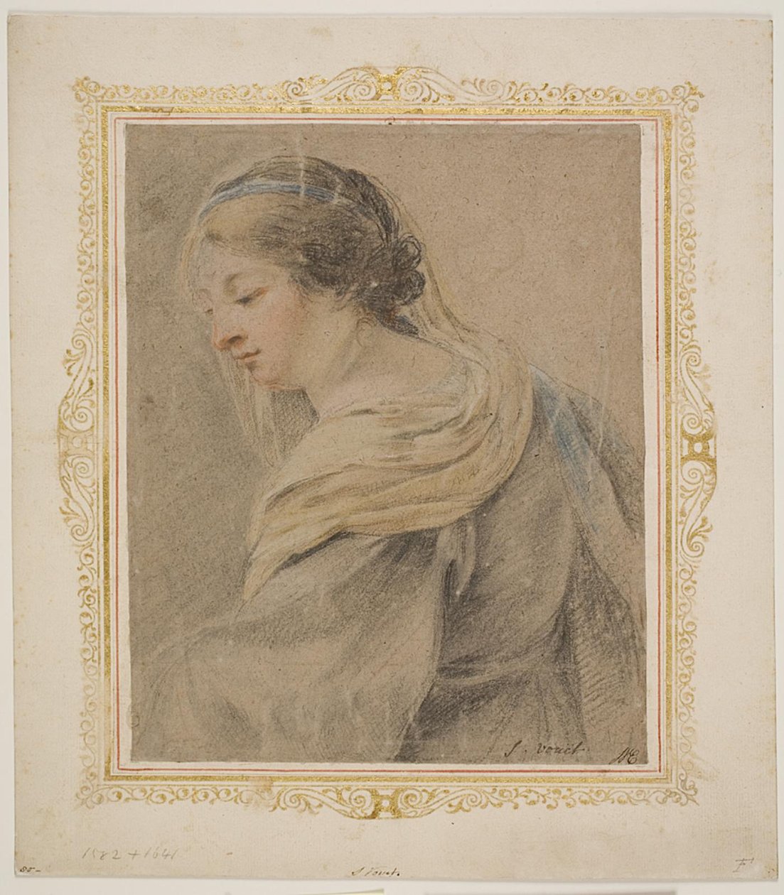 Studie av kvinne for "Madonna og barn" av Simon Vouet