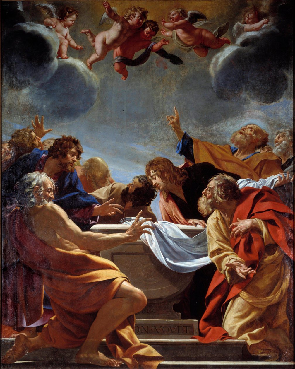 The Apotres at the Tomb of the Virgin Maleri av Simon Vouet (1590-1649) Paris fra 1600-tallet, Eglise Notre Dame des Champs av Simon Vouet