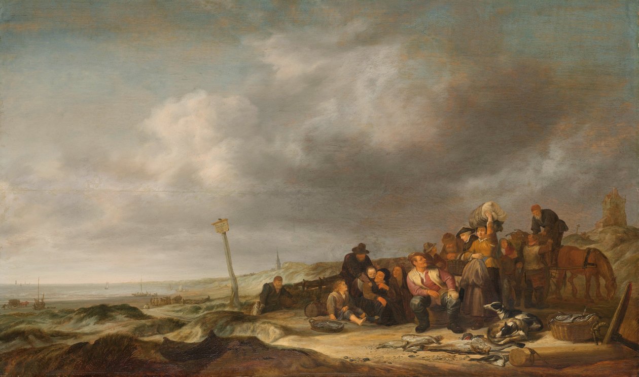 Strand med fiskere av Simon de Vlieger (attributed to)
