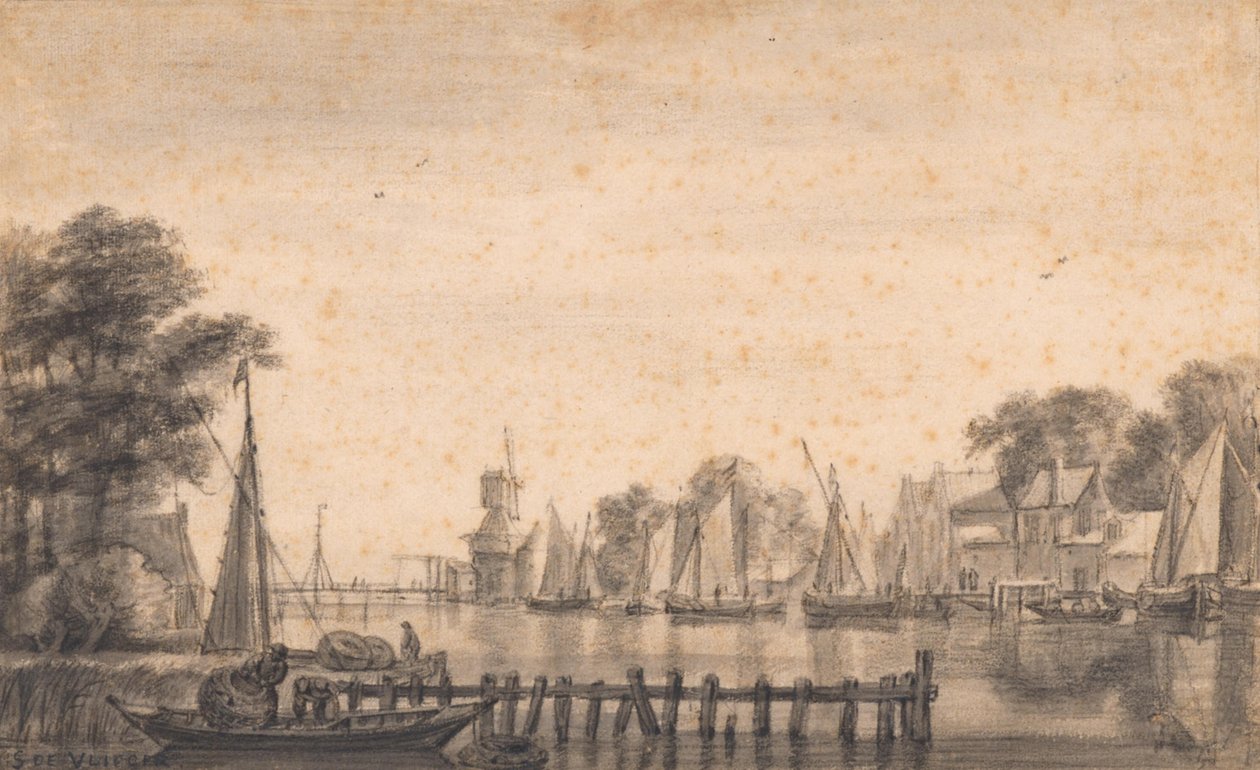 Vecht ved Weesp med møllen «De Stinkerd» av Simon de Vlieger