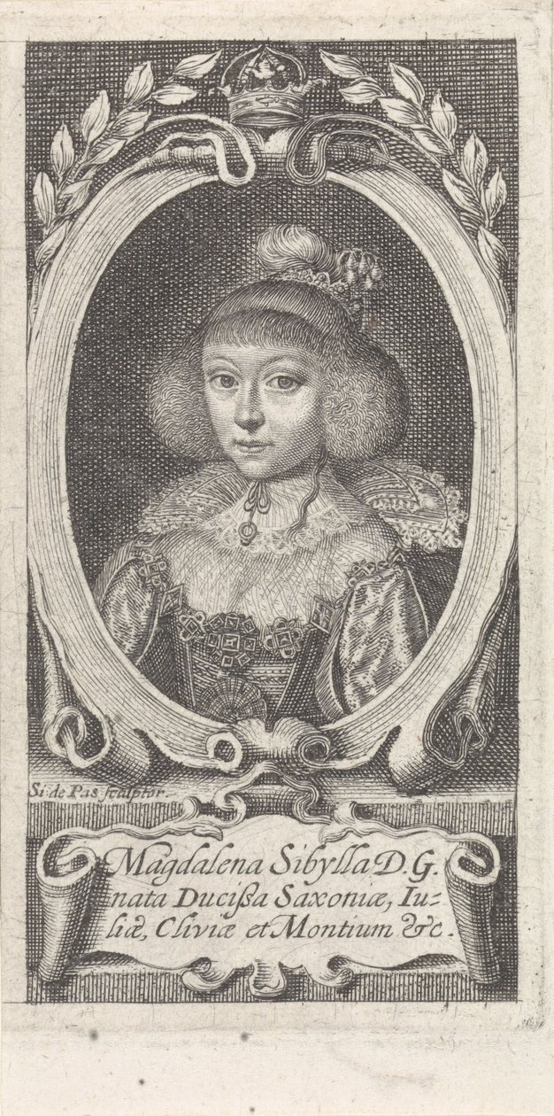 Prinsesse Magdalene Sibylle av Sachsen 1617-1668, hertuginne av Sachsen-Altenburg, ca. 1647-1648. av Simon van de Passe