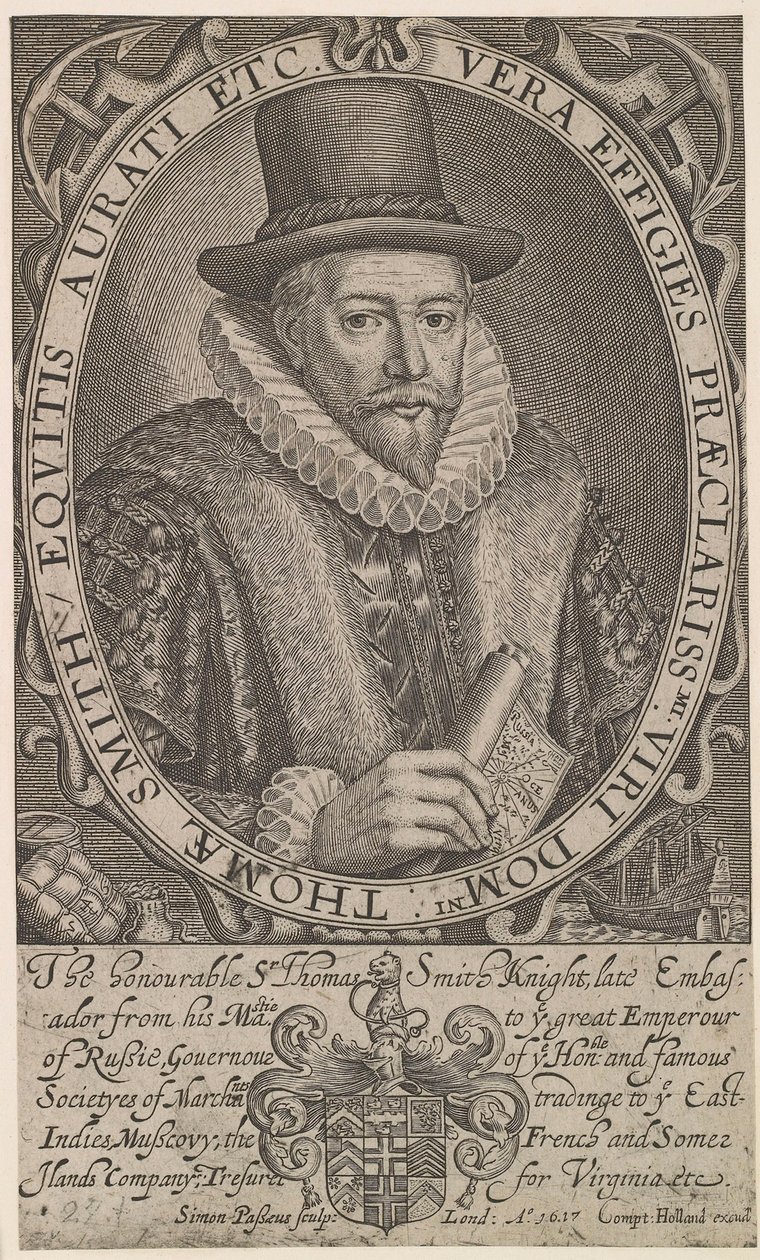 Sir Thomas Smith, første guvernør i East India Company, ambassadør i Russland 1604-1605, 1617. av Simon van de Passe