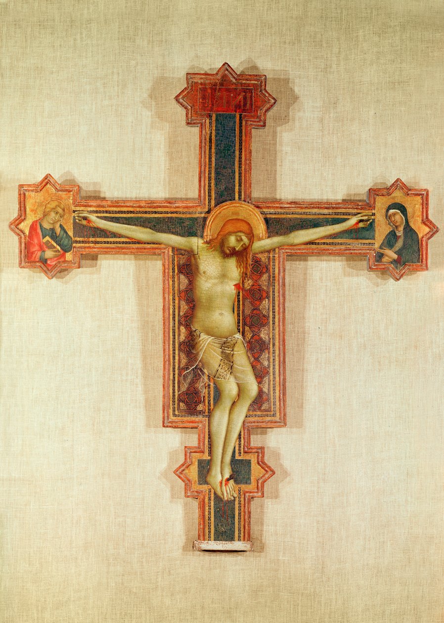 Krusifiks med jomfruen og den hellige Johannes, ca. 1321-25 (tempera på tre) av Simone Martini