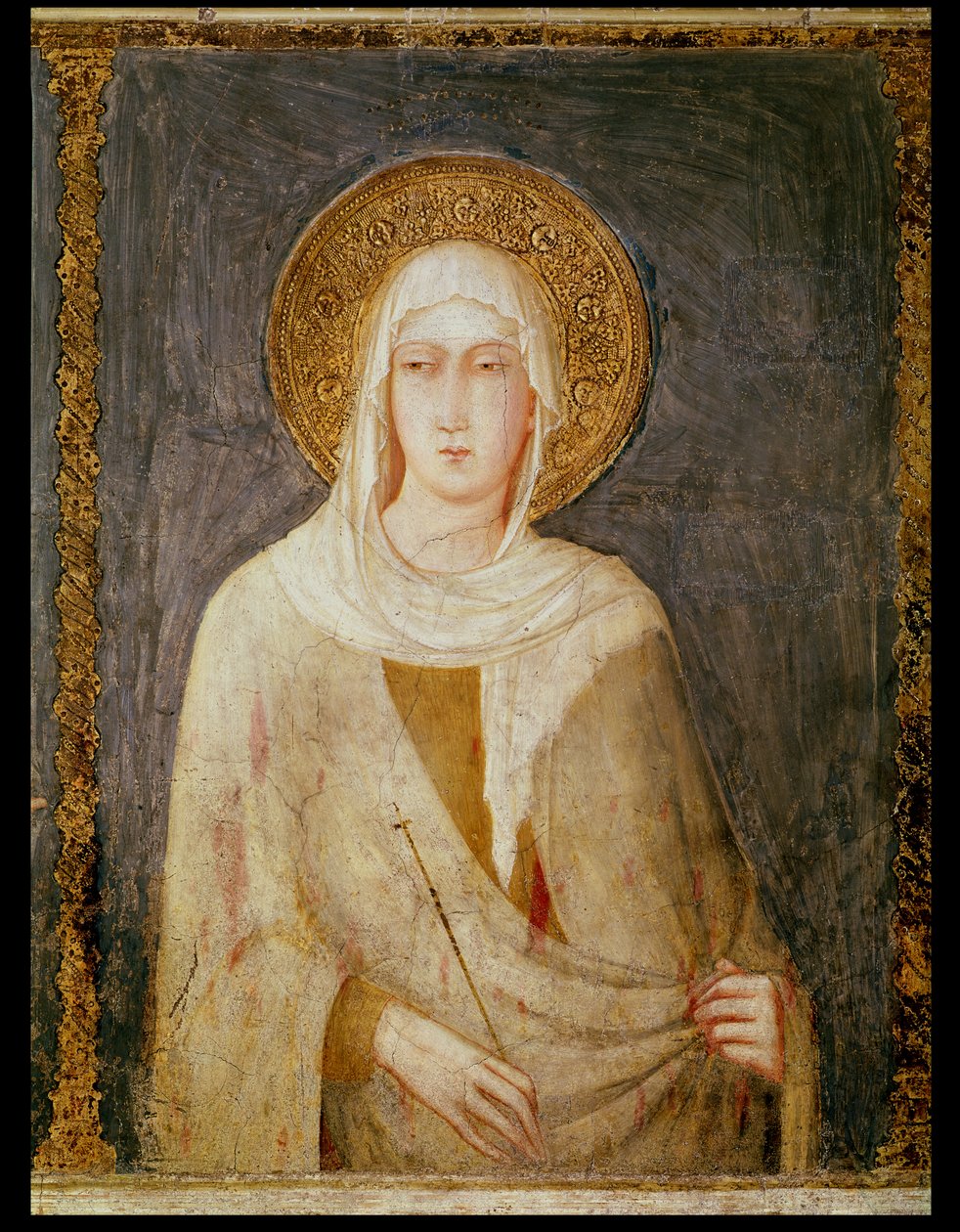 Fem hellige, detalj av St. Clare av Simone Martini