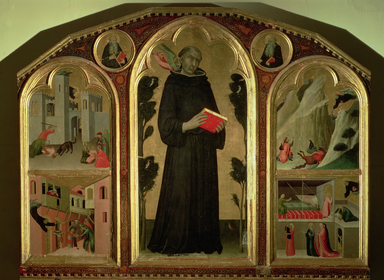 Den salige Agostino Novello altertavle, med fire av hans mirakler, ca. 1328 av Simone Martini