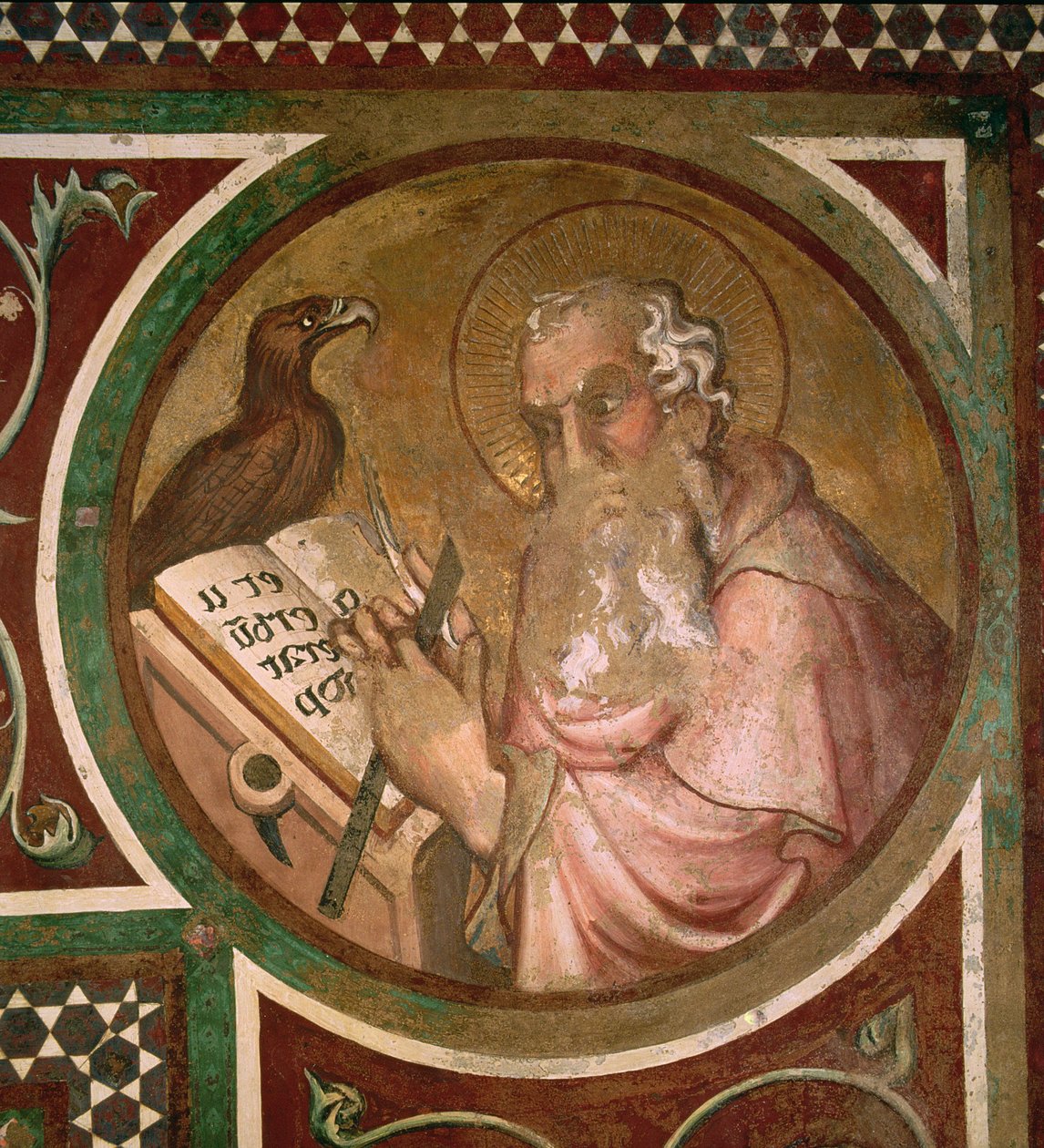Maesta: St. John the Evangelist, detalj fra rammen, 1315 (detalj av 51591) av Simone Martini