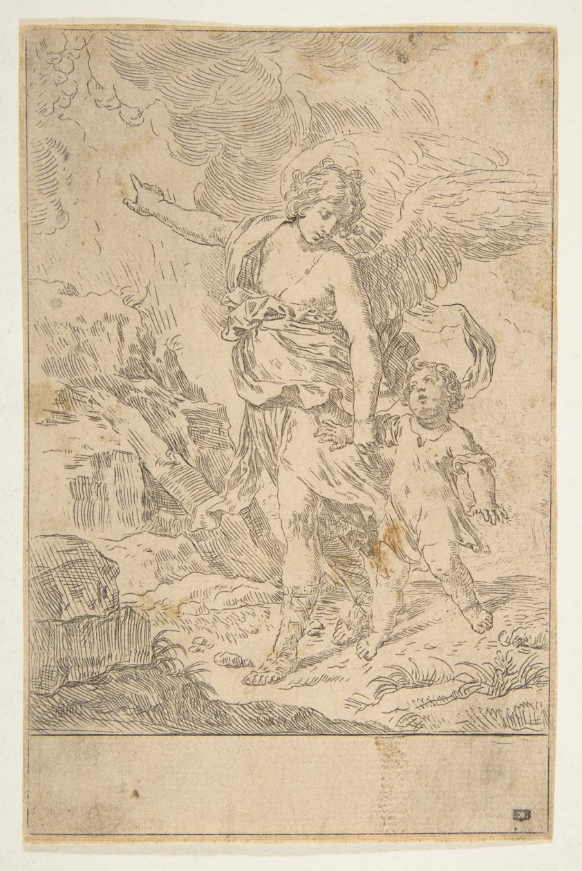 En skytsengel som går med et barn, ca. 1640. av Simone Cantarini