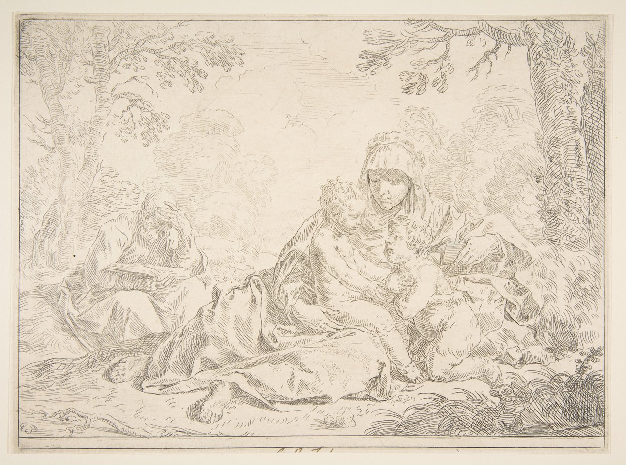 Hellig familie med døperen Johannes, ca. 1637-1640. av Simone Cantarini
