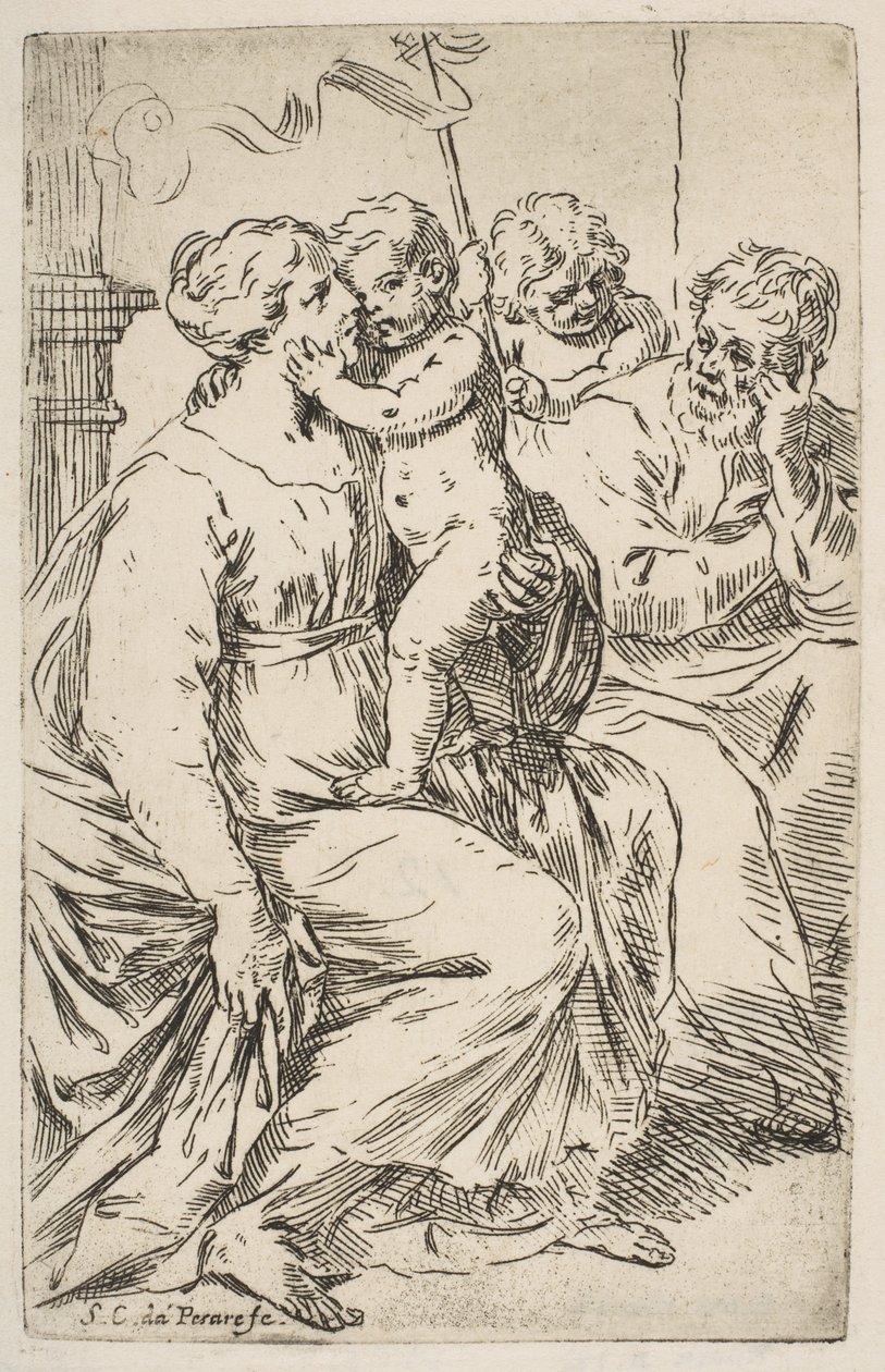 Hellig familie med døperen Johannes, ca. 1640-1642. av Simone Cantarini
