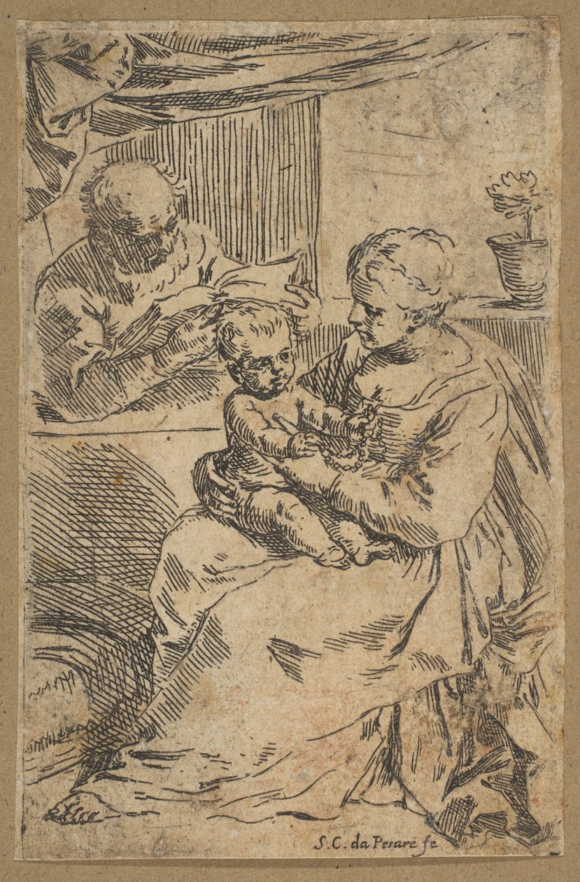 Hellig familie med rosenkrans, ca. 1640-1642. av Simone Cantarini