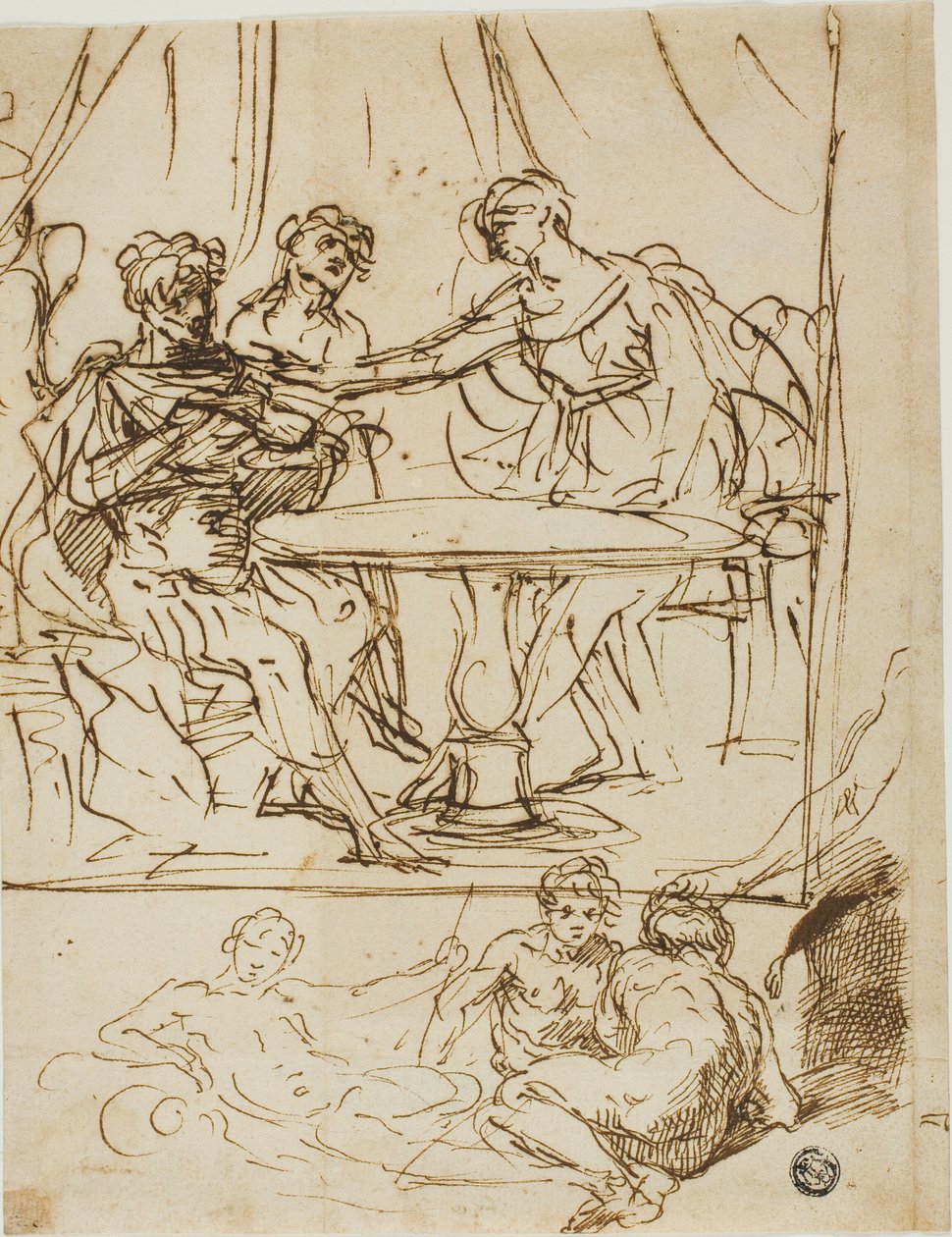 Judith med hodet av Holofernes og Sketches of River Gods (recto); Kvinnelig hode, ser oppover (verso) av Simone Cantarini