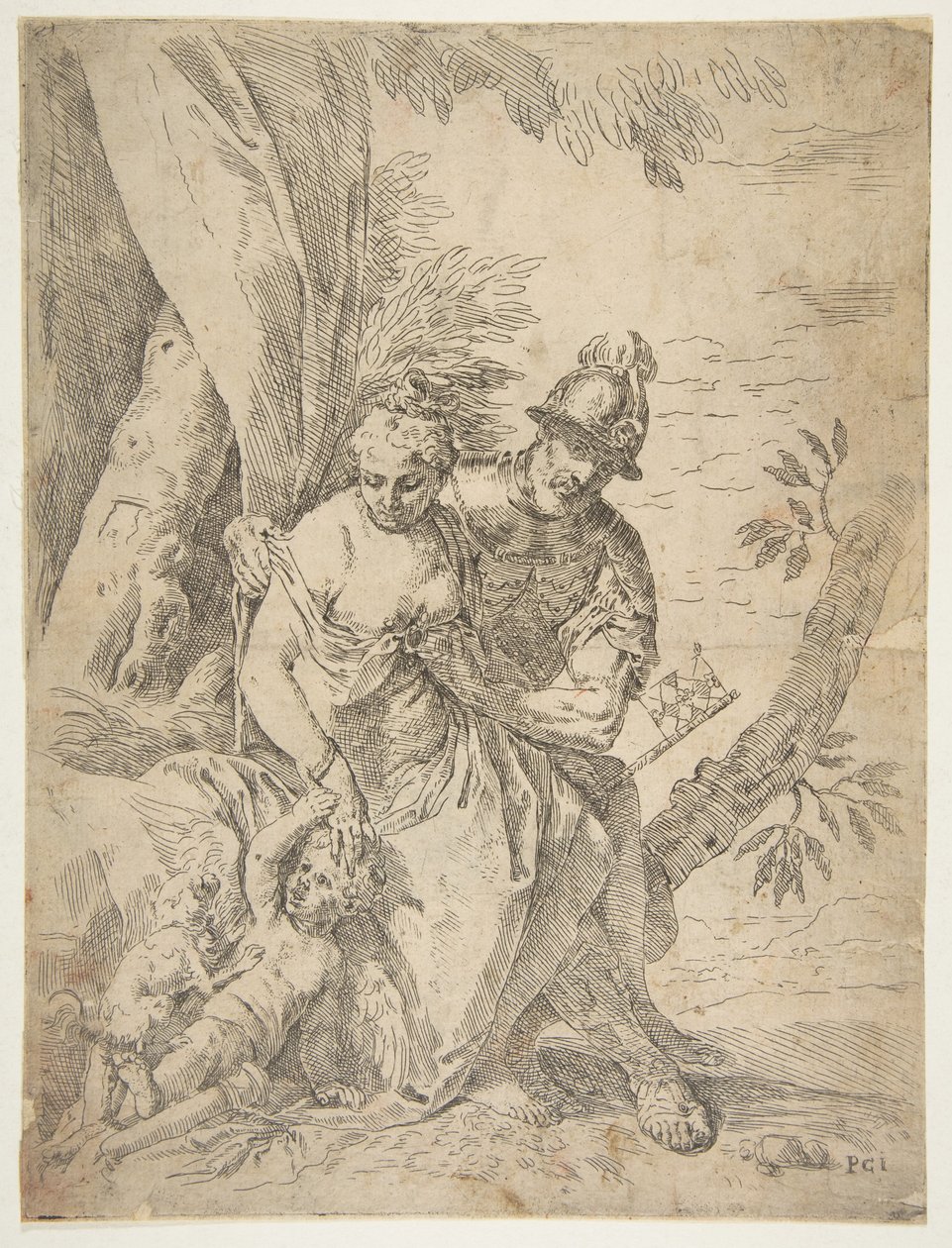 Mars, Venus og Amor, ca.1637-1639. av Simone Cantarini
