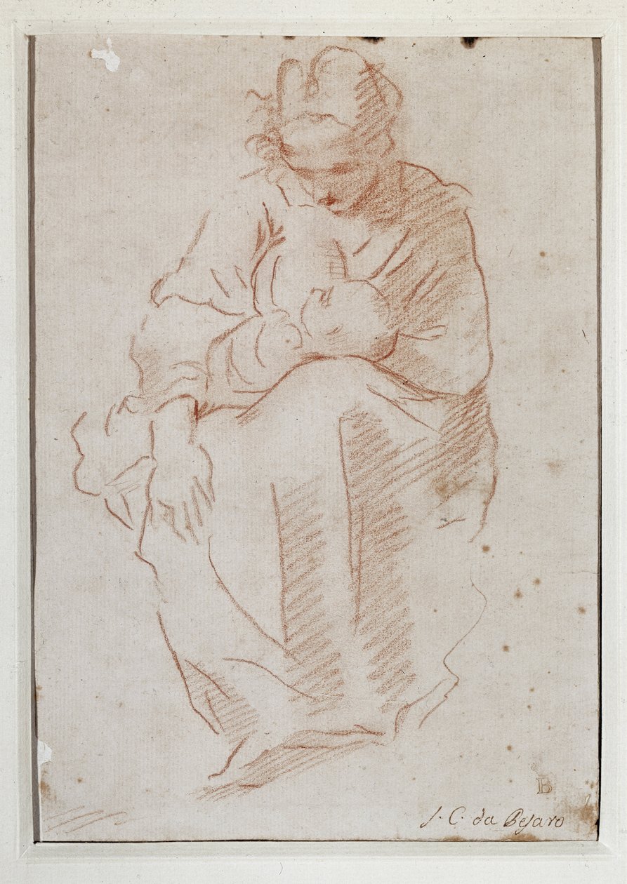 Mor som ammer barnet sitt (Tegning av Simone Cantarini